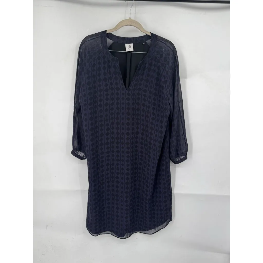 Cabi Harlequin Tunic Shift‎ Dress Purple Black Diamond Size Medium Preppy Casual - Image 2