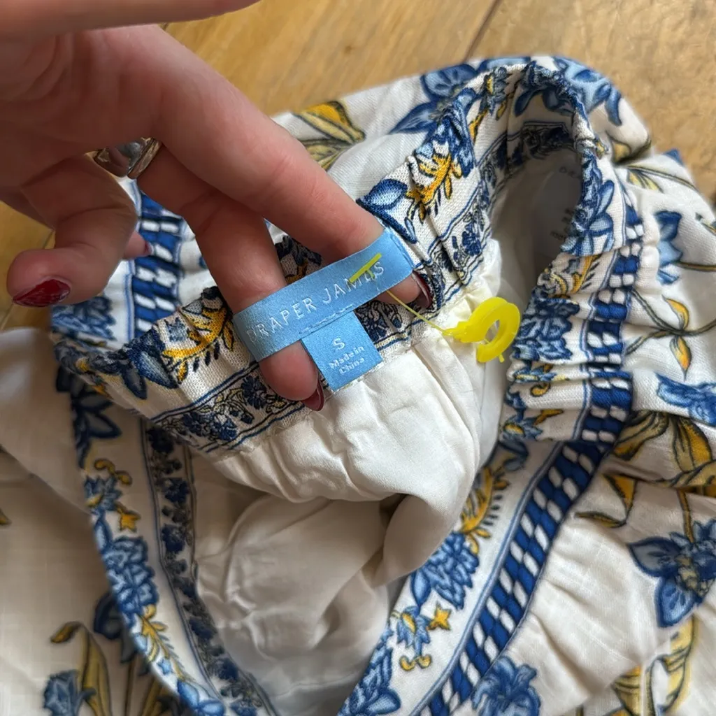 Draper James Blue and Yellow Floral Printed Wide-Leg Linen Pants Small NWOT - Image 3