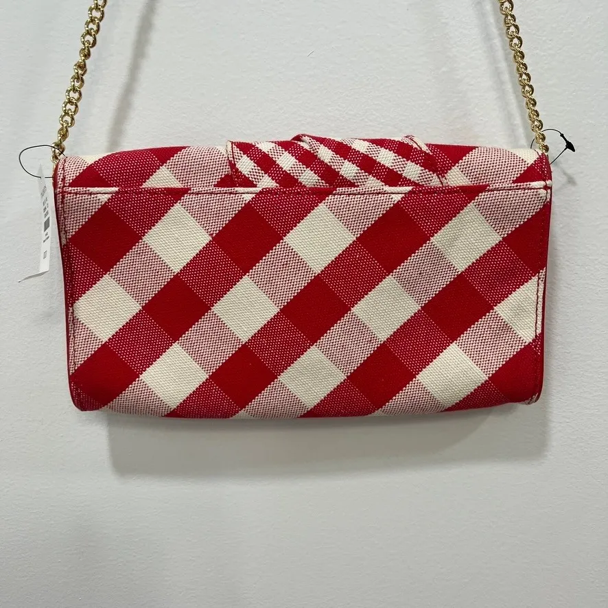 Talbots‎ Red White Gingham Purse NWT $119 Cotton Linen Leather Gold Chain Twist - Image 3