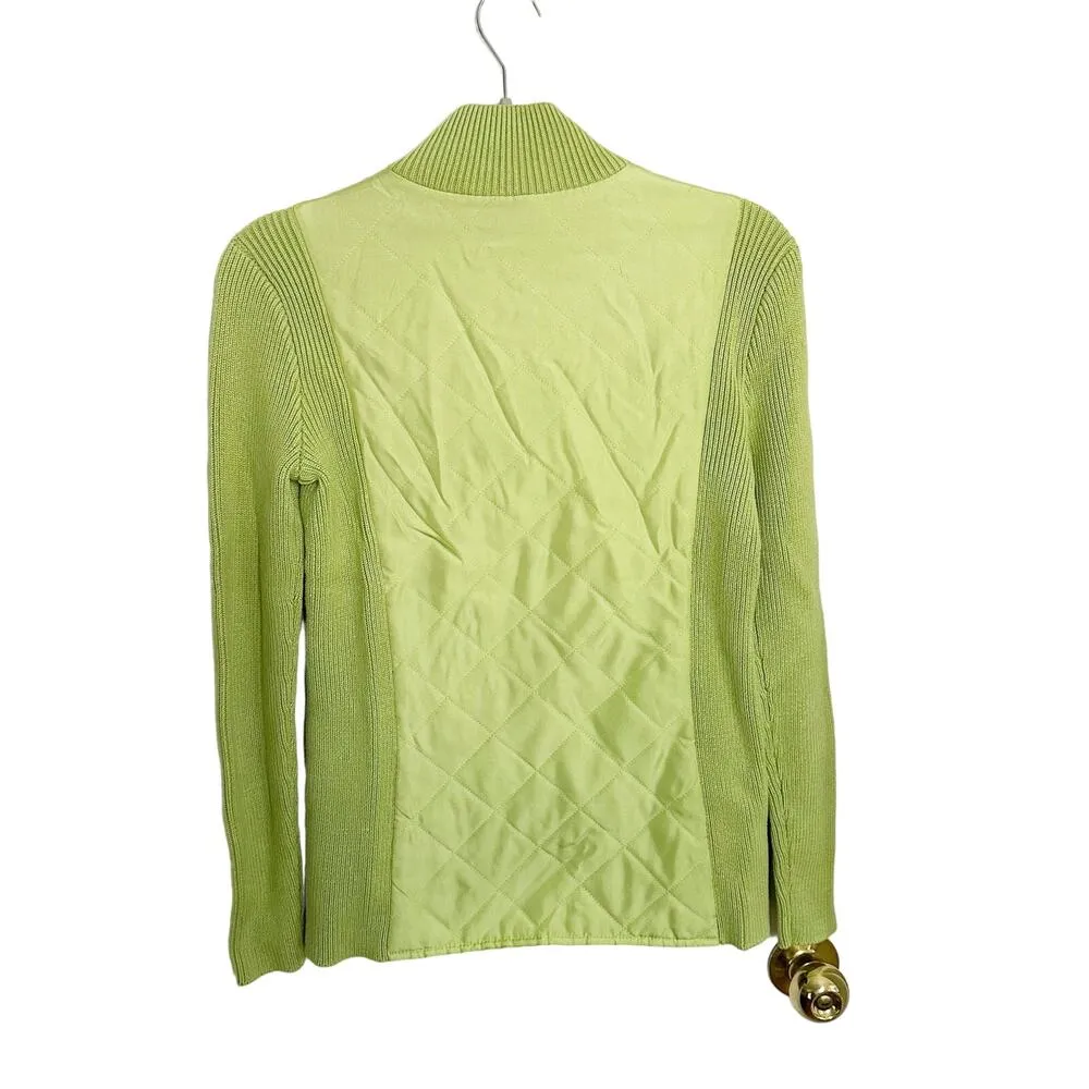 J. McLaughlin Quilted Sweater Jacket Silk Lime Green Size Small - Image 2