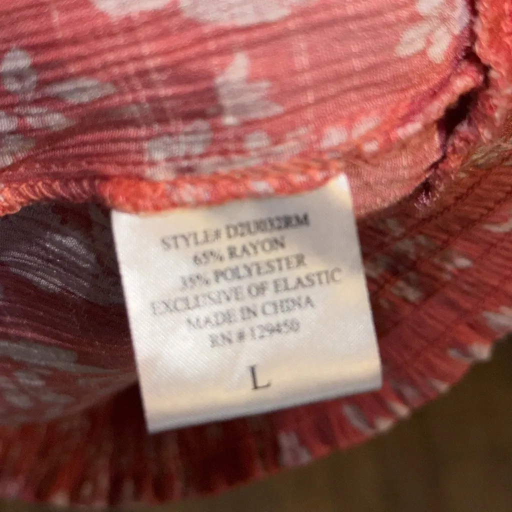 Como Blu Coral Floral Women's Top Long sleeve open design smocked bottom Sz L Pink Size L - Image 10