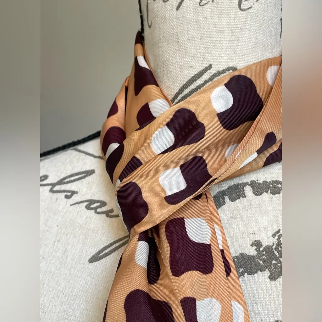 VTG Patterned Long Retro Scarf Tan Brown White 60s Fashion Neck Mod Op Art - Image 2