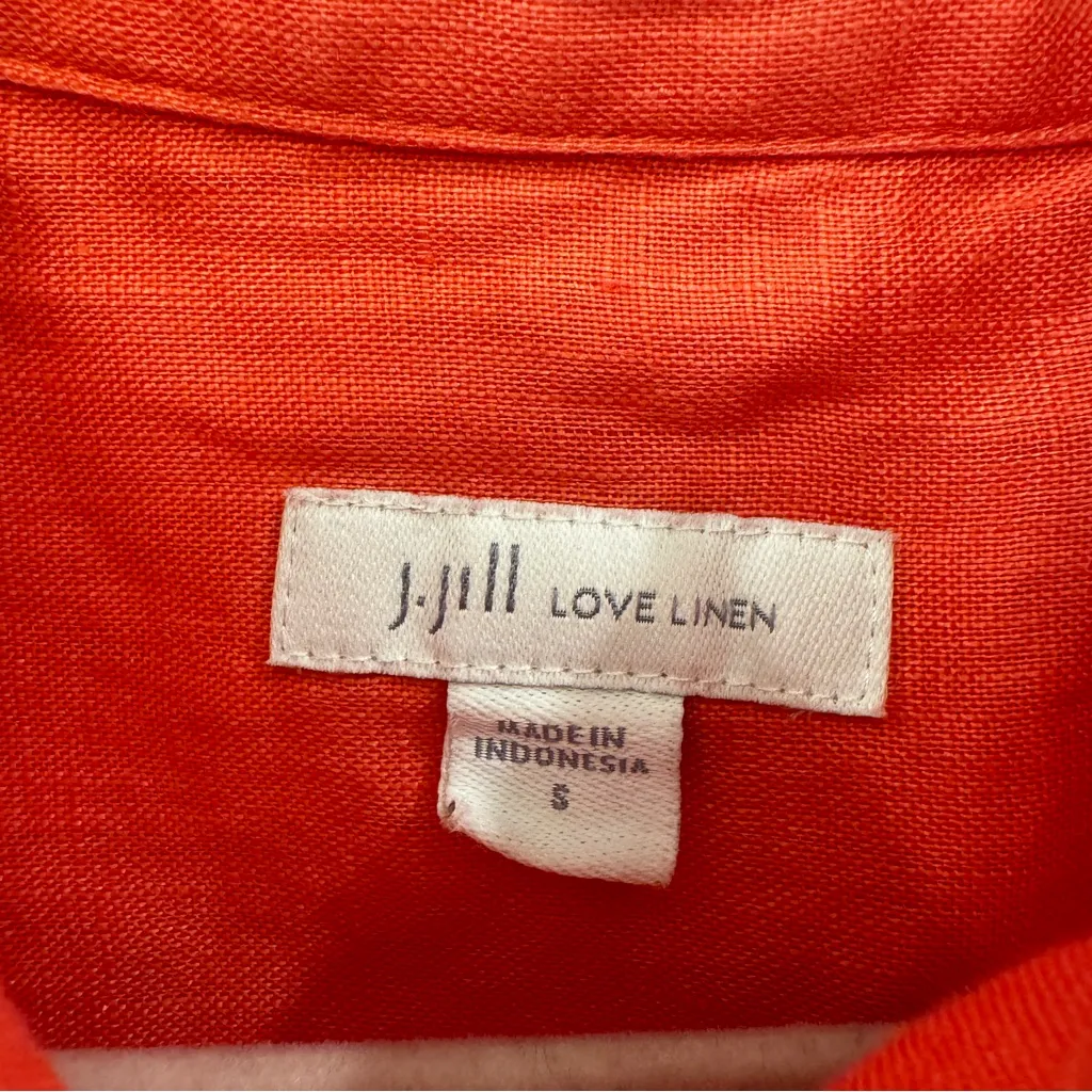 J. Jill Love Linen Essential‎ Shirt Small Coral Pink 100% Linen Button Front Top - Image 2