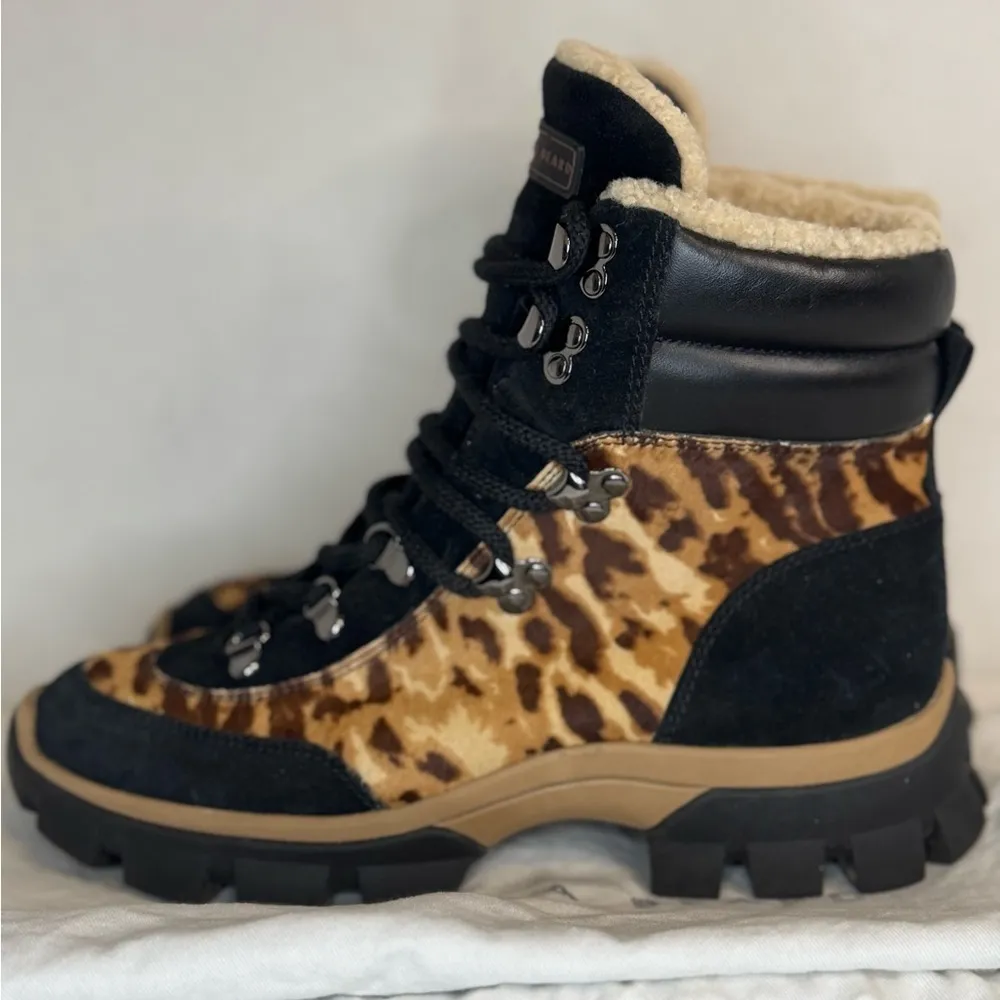 Veronica Beard Galina Leopard Print Leather Workwear Barn Boots Size 7. - Image 6