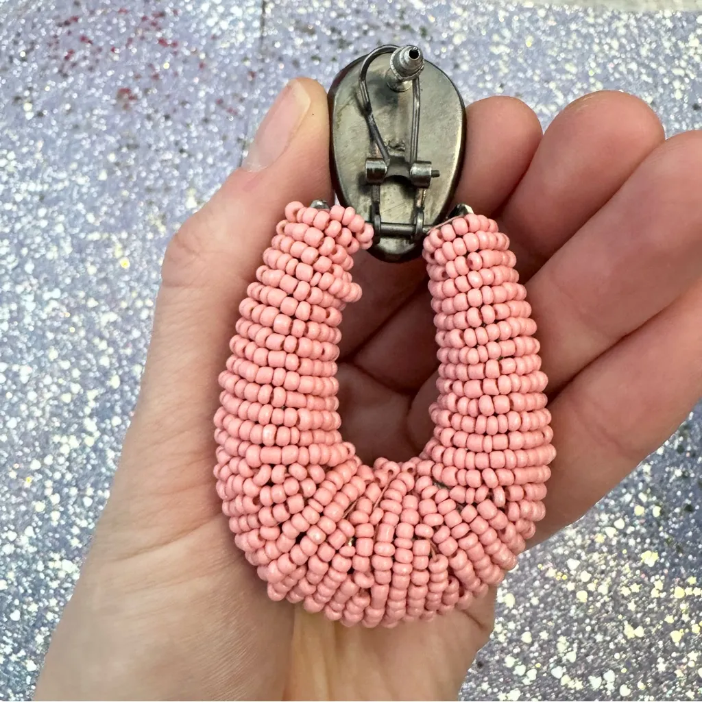 Like Zara Oversized Pink and Green Beaded Earrings - Image 3