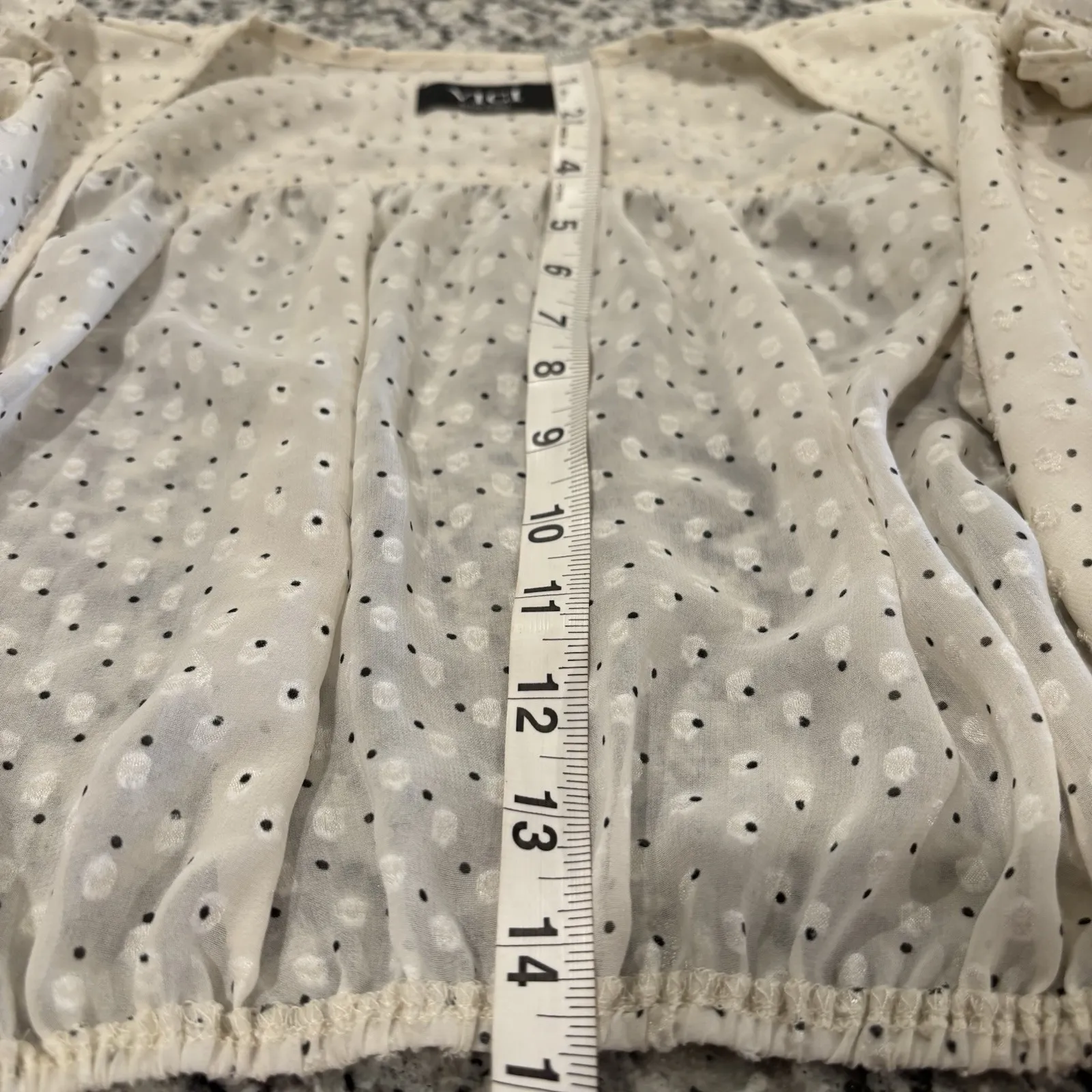 VICI Size XS Cream Polka Dot Chiffon Ruffle Shoulder Wrap Blouse Cropped Unique - Image 13