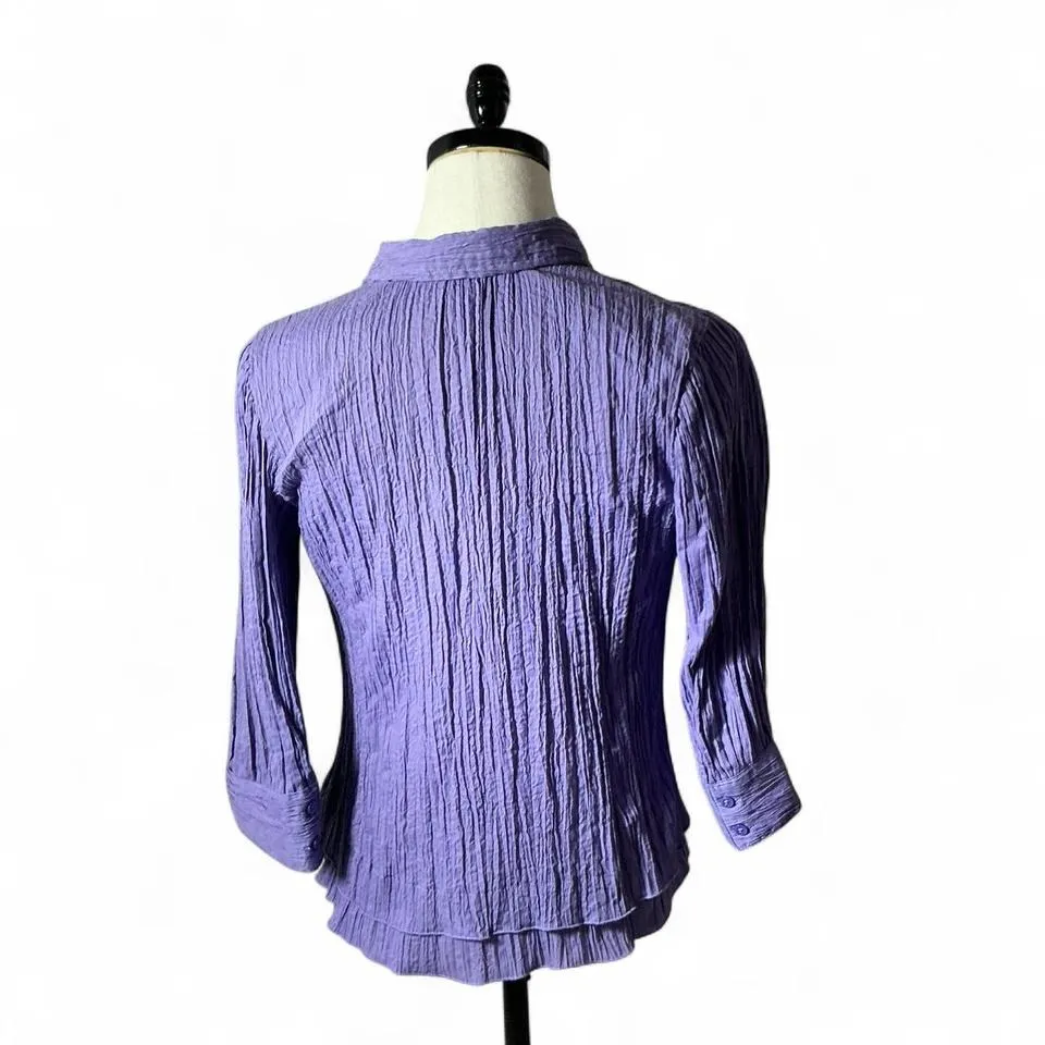 Christopher & Banks Purple Textured‎ Button Down 3/4 Sleeve Top Blouse - Image 2