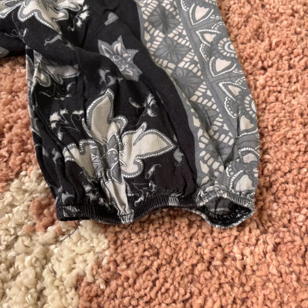 Lotus and Luna Sz S Boho Jogger Style Pants Gray Black White Hippie Handmade - Image 8