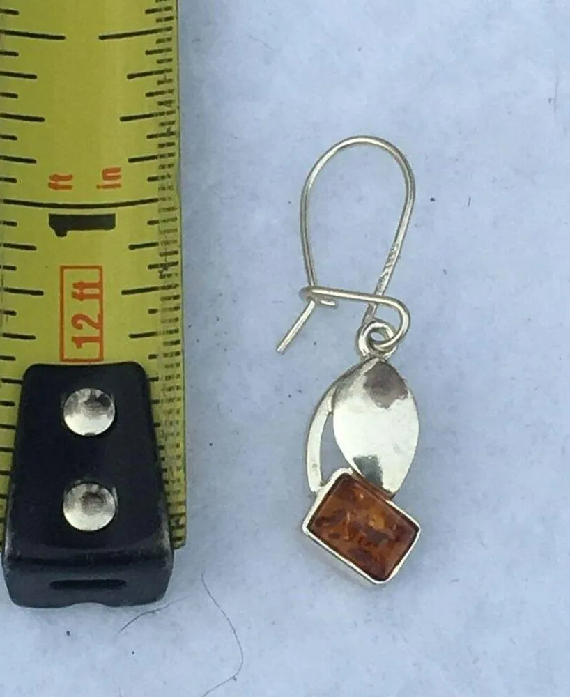 Sterling Silver 925 Amber Cognac Dangle Earrings, Rich Orange Colors - Image 8