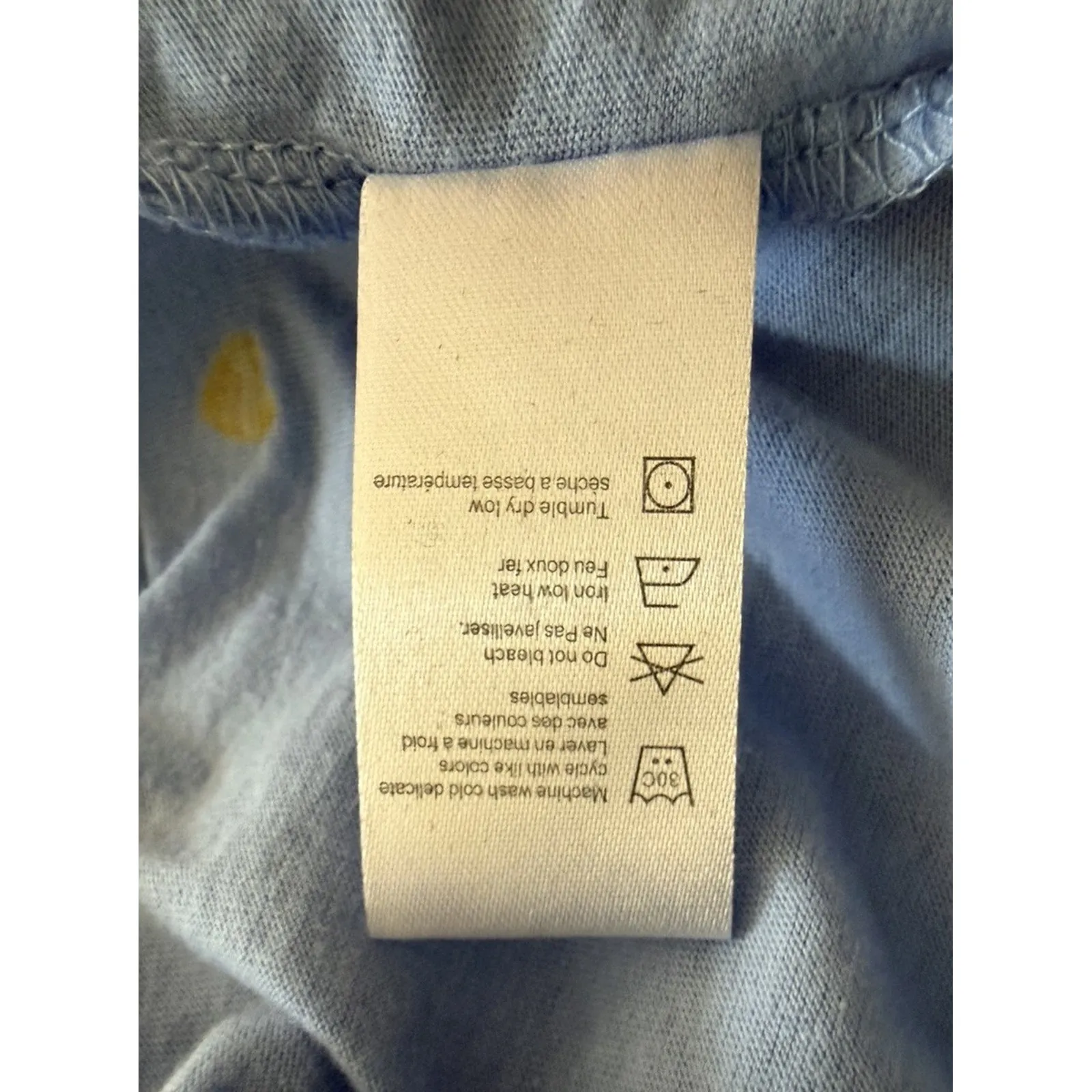 Chaser Vintage Heart Print Long Sleeve Tee Light Blue Yellow Hearts Small NWT - Image 11