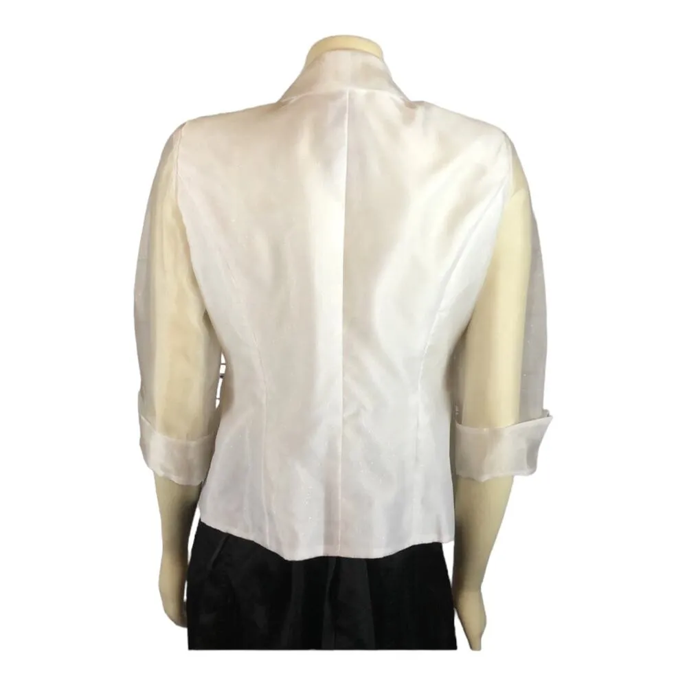 R&M Richards White Chiffon Formal Wedding Blazer Sheer Sleeves size 6P - Image 4