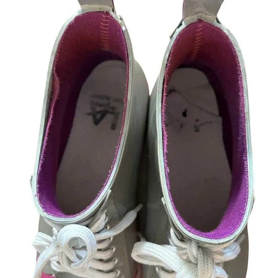 VTG 90's LA Gear Sneaker Rain Boots Sz 7 Lace Up Galoshes Gray Purple - Image 7