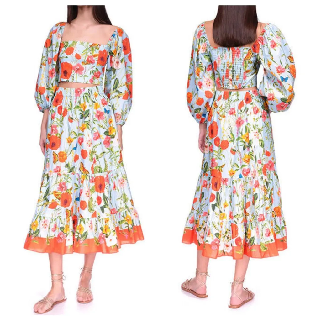 Cara Cara Chase Cotton Midi Skirt in Garden Dew - Image 2