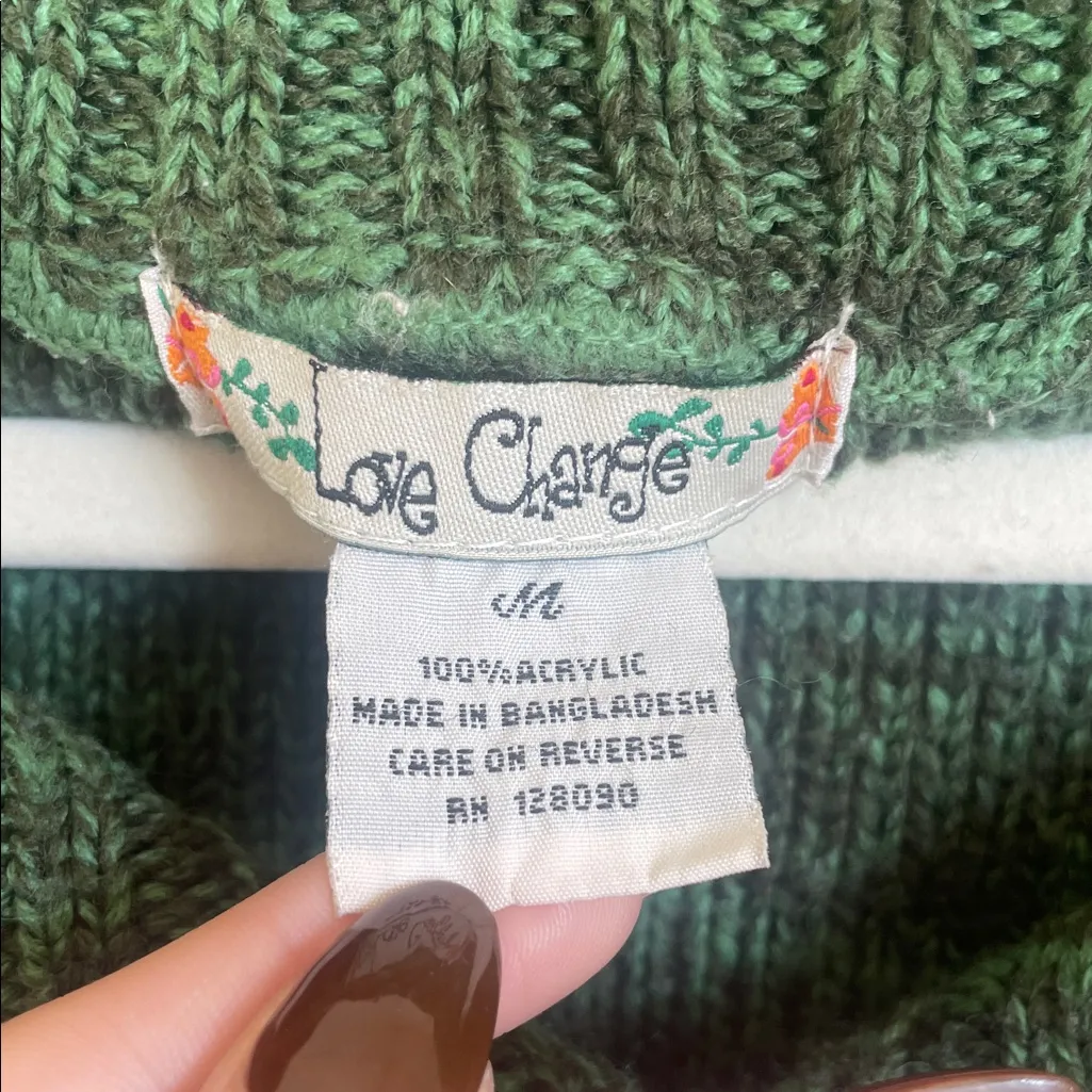 Love Change Green Knit Sweater Size M - Image 4