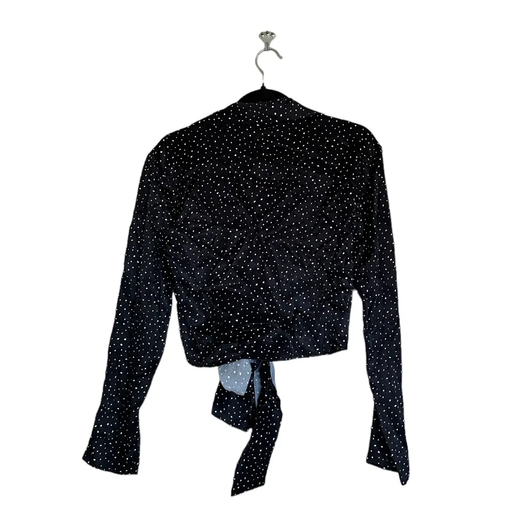 NWT ZARA Black White Polka Dot Satin Tie Front Bow Detail Blouse Bloggers Fave - Image 7