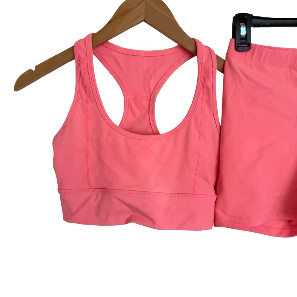 Saski Pink Bike Shorts and Sports Bra Two Piece Set Size Small S Pink - Image 2