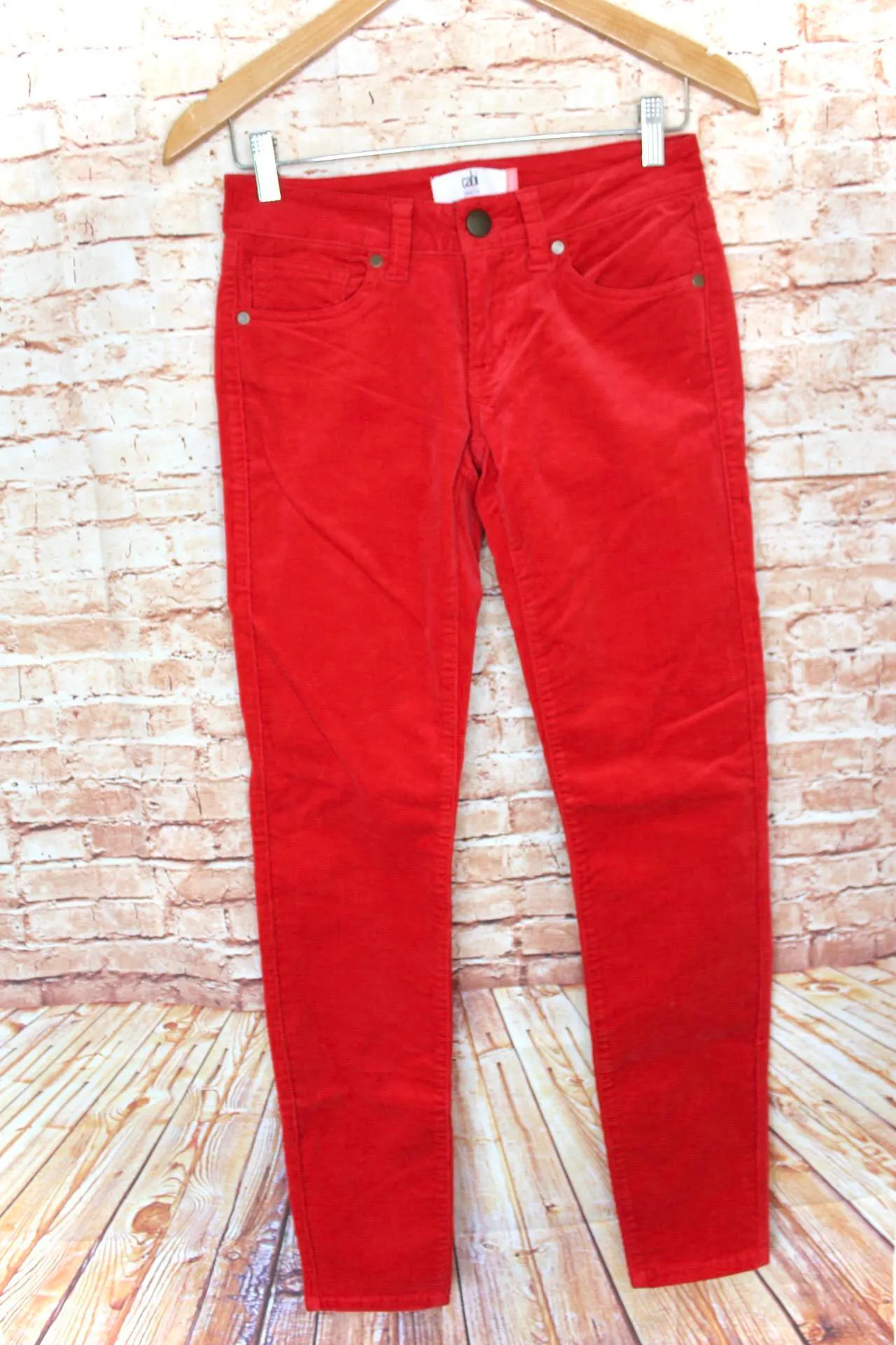 Jeans | Red Corduroy Skinny Fit Pants - Image 6