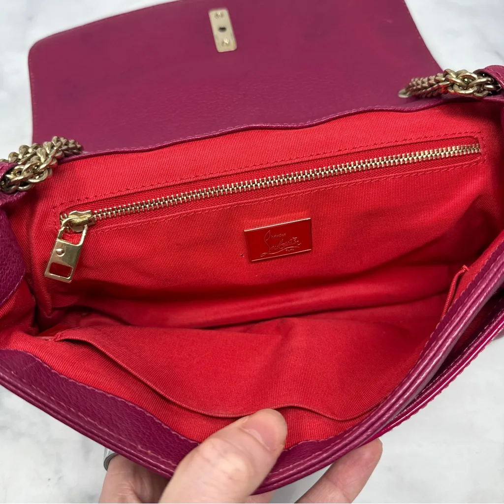 Christian Louboutin Sweet Charity Metal Bow Leather Purse Bag Pink Designer Glam - Image 9
