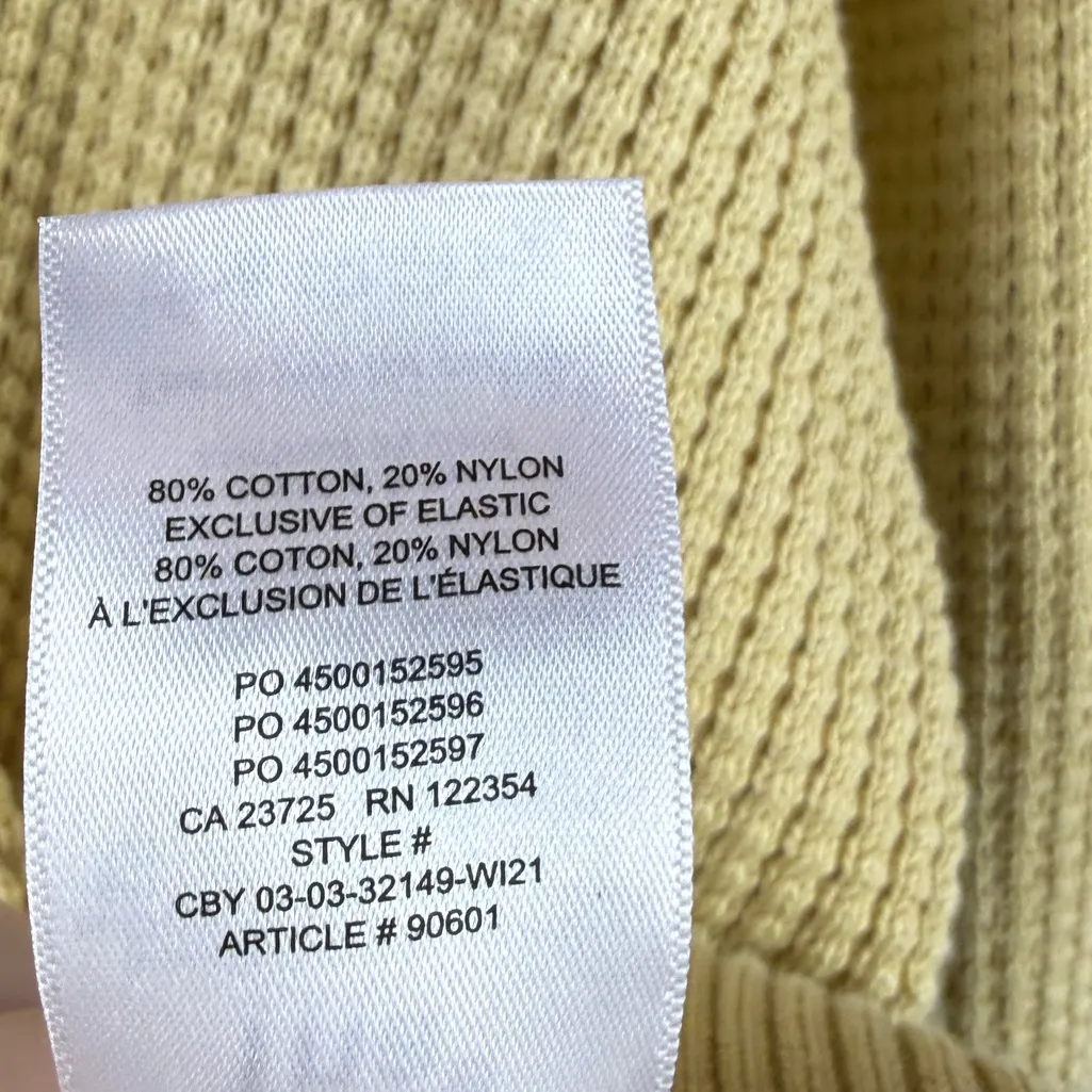 Aritzia TNA Cotton Blend Waffle Knit Crewneck Sweater in Pale Yellow Size Small - Image 3