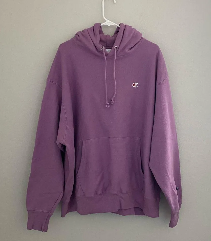 Champion Purple Oversized Reverse Weave Logo Hoodie Sweatshirt Size 2XL - Image 2