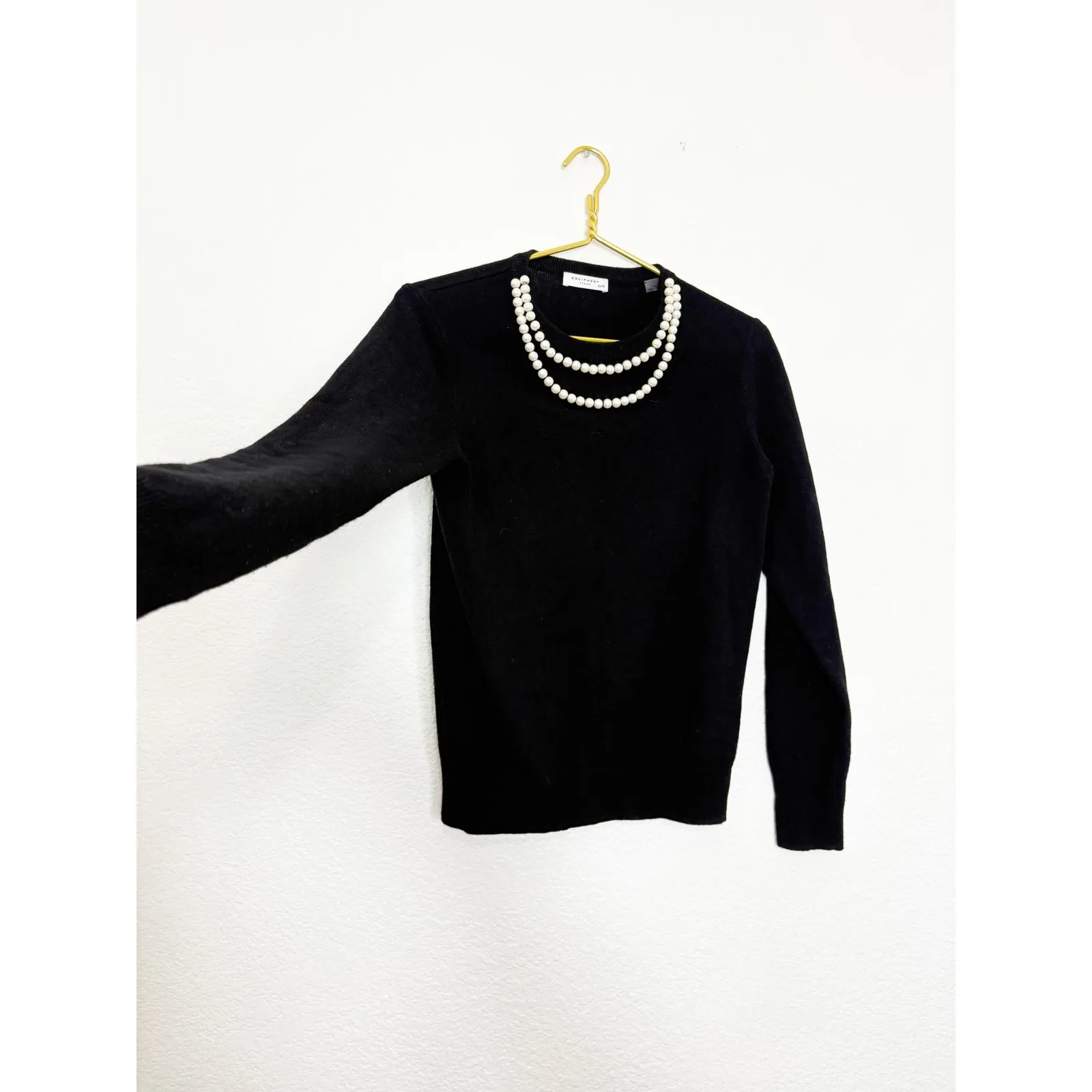 Equipment Shane Pearl Necklace Wool Cashmere Sweater Size XS Black Preppy Chic - Image 10