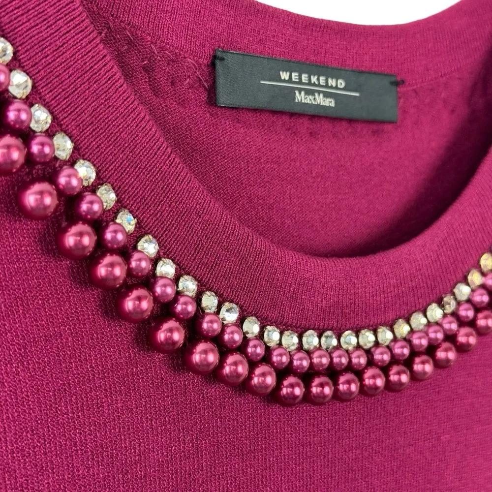 Weekend Max Mara Beaded Neckline Color Block Knit Shift Dress Size Medium - Image 7