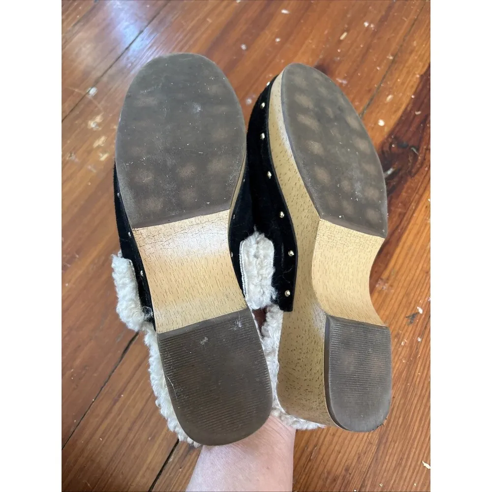 Kensie Joselynn Faux Shearling Suede Mules Clogs Slip On 8 Black Leather - Image 5