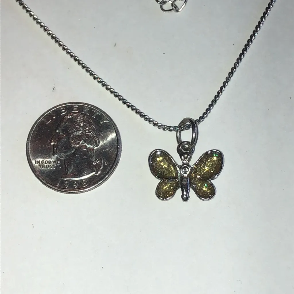 Elegant Silver Tone Yellow Enamel Dainty Butterfly Pendant Necklace - Image 4