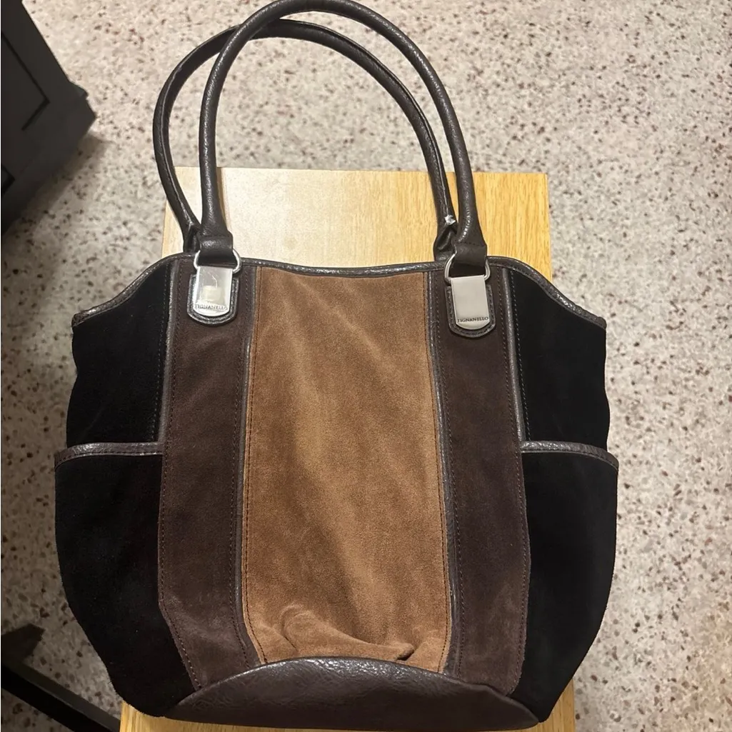 TIGNANELLO Leather Suede Hobo Shoulder Bag Purse Brown Women's Satchel - Image 2