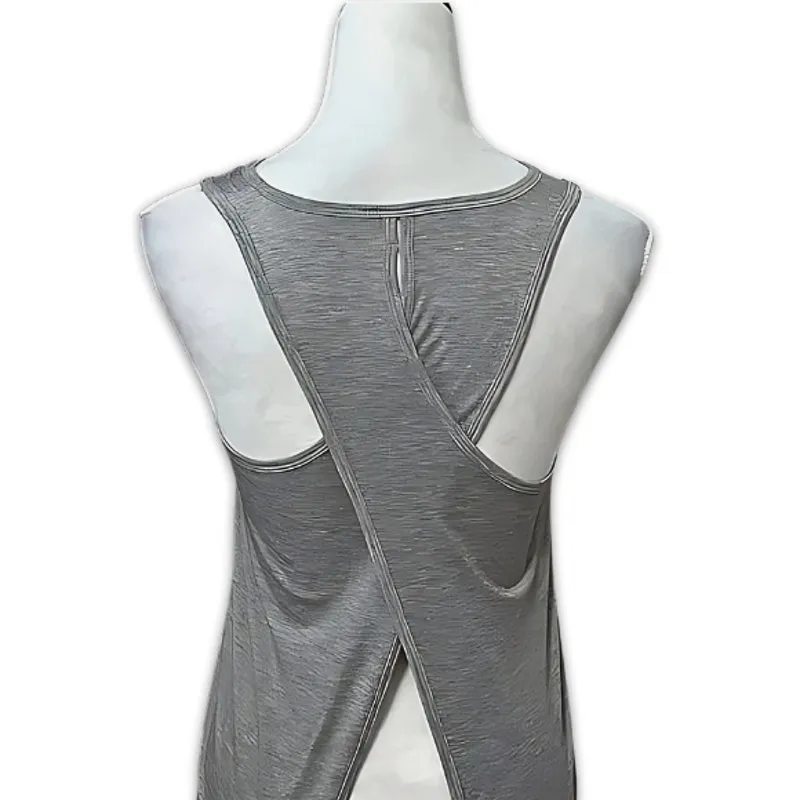 Athleta Tank Top Scoop Neck Wrap Keyhole Back Design Sleeveless Heather Gray XXS - Image 5