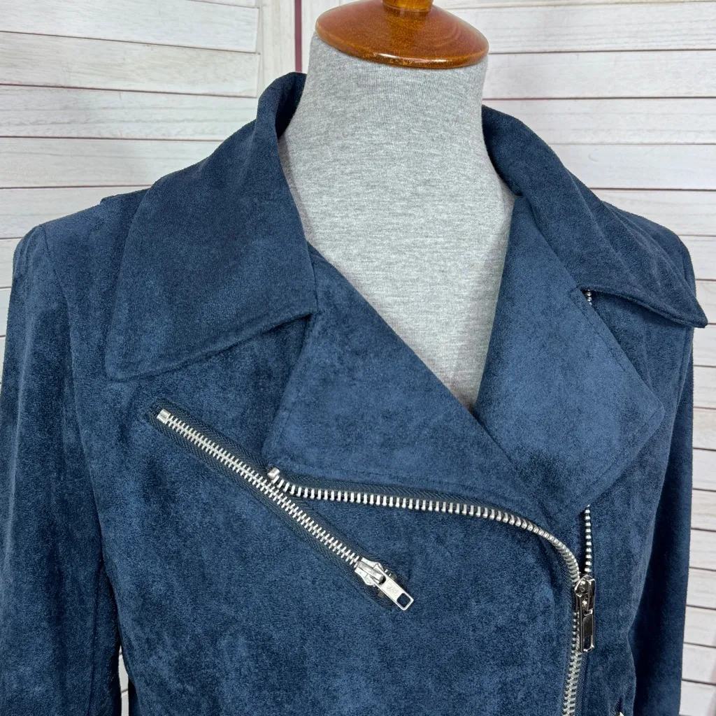 Vici Market Faux Suede Zip Up Biker Moto Jacket Steel Blue Large - Image 6