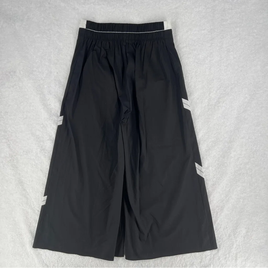 Ozai N Ku Wide Leg Pants Ribbon Appliqué Asymmetric Cutout Hem Zip Elastic Waist Black Size M - Image 7