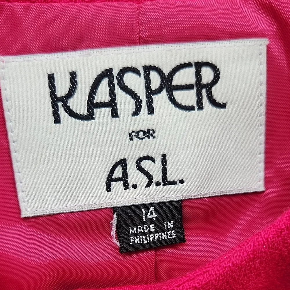 Vintage Kasper for A.S.L. Wool Blazer Skirt Suit Set Hot Pink 14 - Image 2