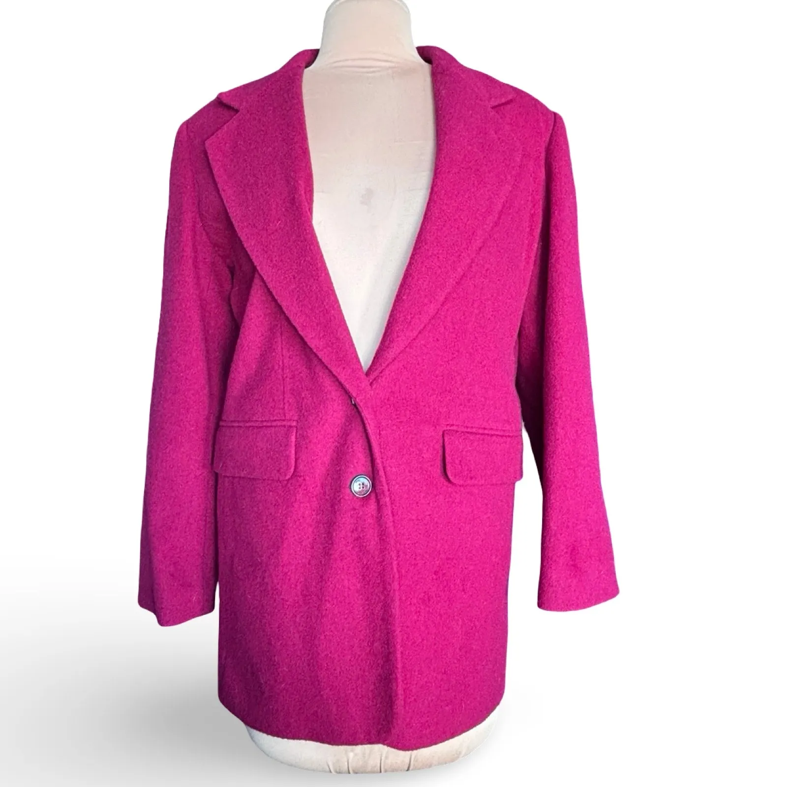 Vintage Magenta Wool Blend Long Coat Blazer Jacket Small Made in USA Winter Warm Red - Image 9