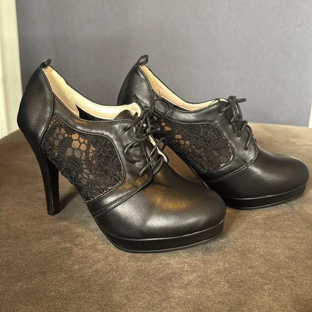 Women’s Black High Heel Lace Up Booties with Lace Detail EU40 Size 9/9.5 US NEW Black - Image 8