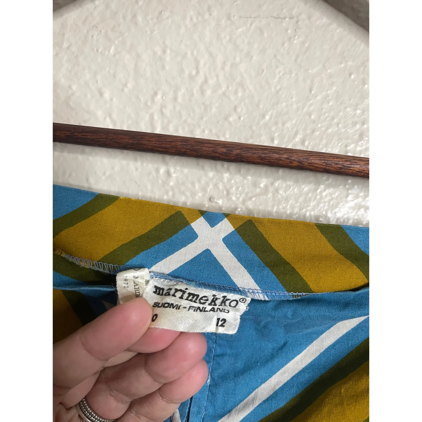 Vintage 1972 Marimekko Grid Pattern Cotton Maxi Dress Blue Yellow Womans 40/12 - Image 10