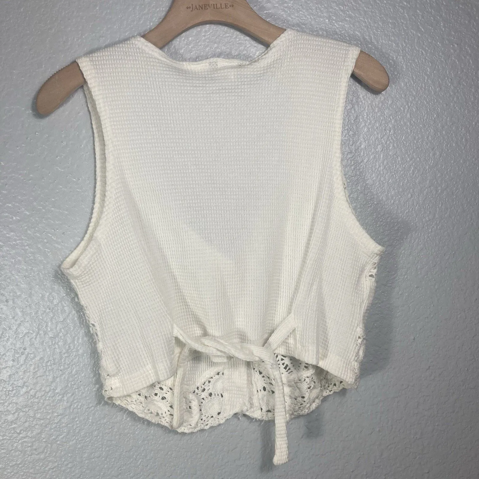 VTG Lajate Crochet Sweater Vest M Cream Ivory Boho Cottage Granny Neutral USA Size M - Image 7