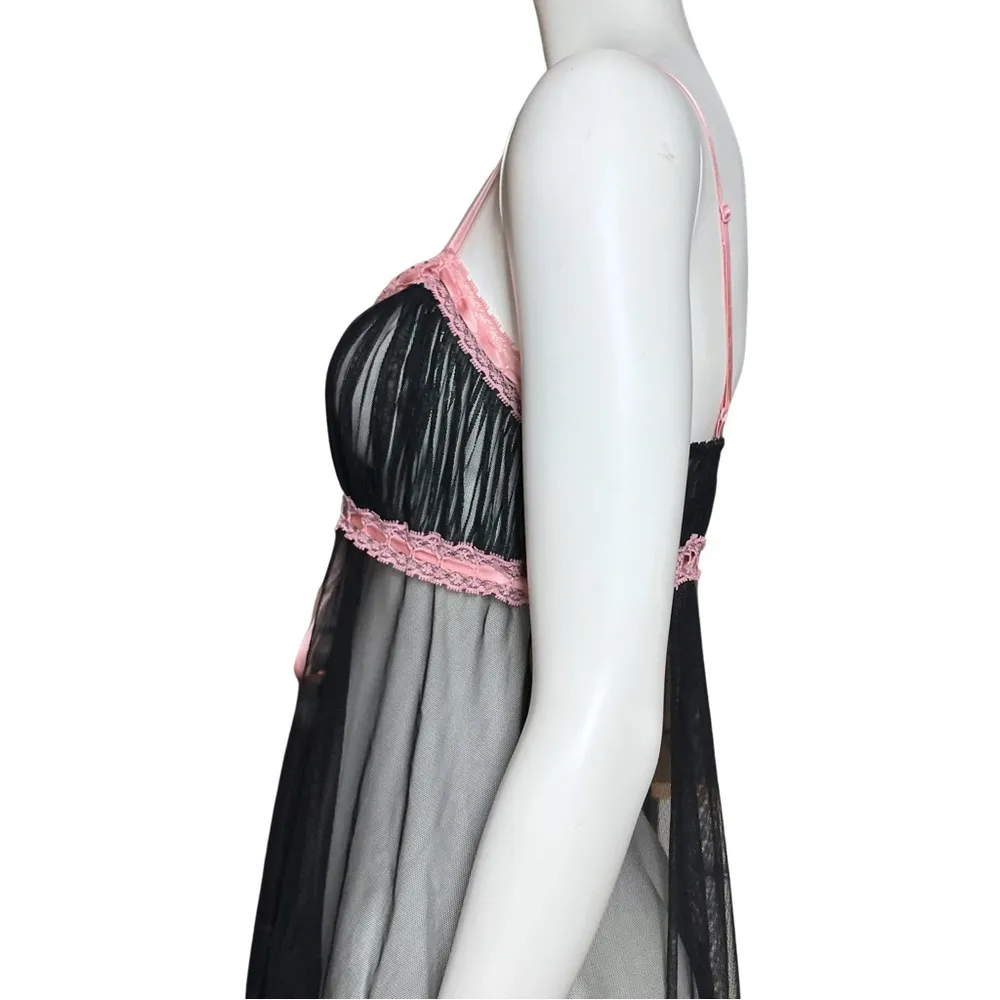 Y2K Vintage Victoria’s Secret Black Sheer Babydoll Slip Dress XS/S Coquette Bow - Image 9