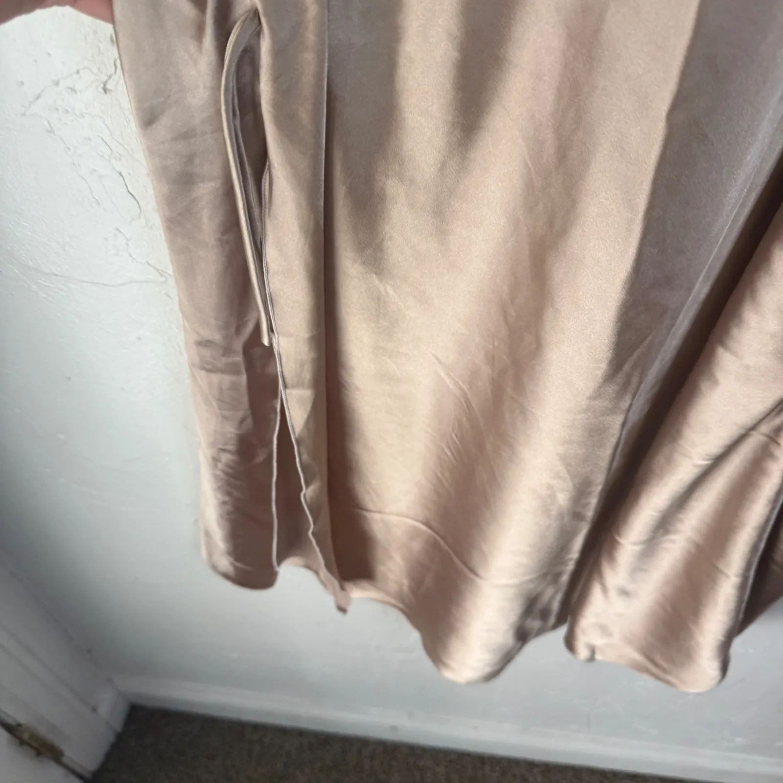 Y2k‎ Champagne Satin Slip Dress Lace Trim Midi Party Going Out Small Tan - Image 10