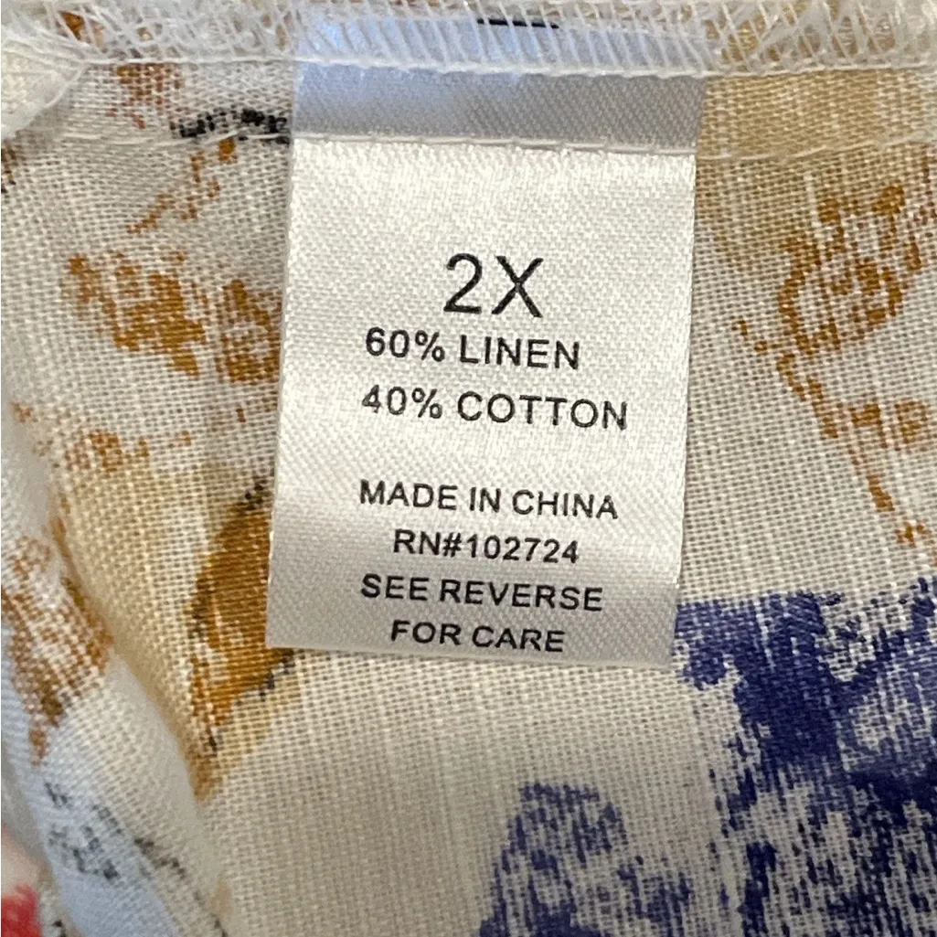 Harve Bernard Linen Cotton Blend Floral Botanical Button Up Tunic Shirt 2X - Image 10
