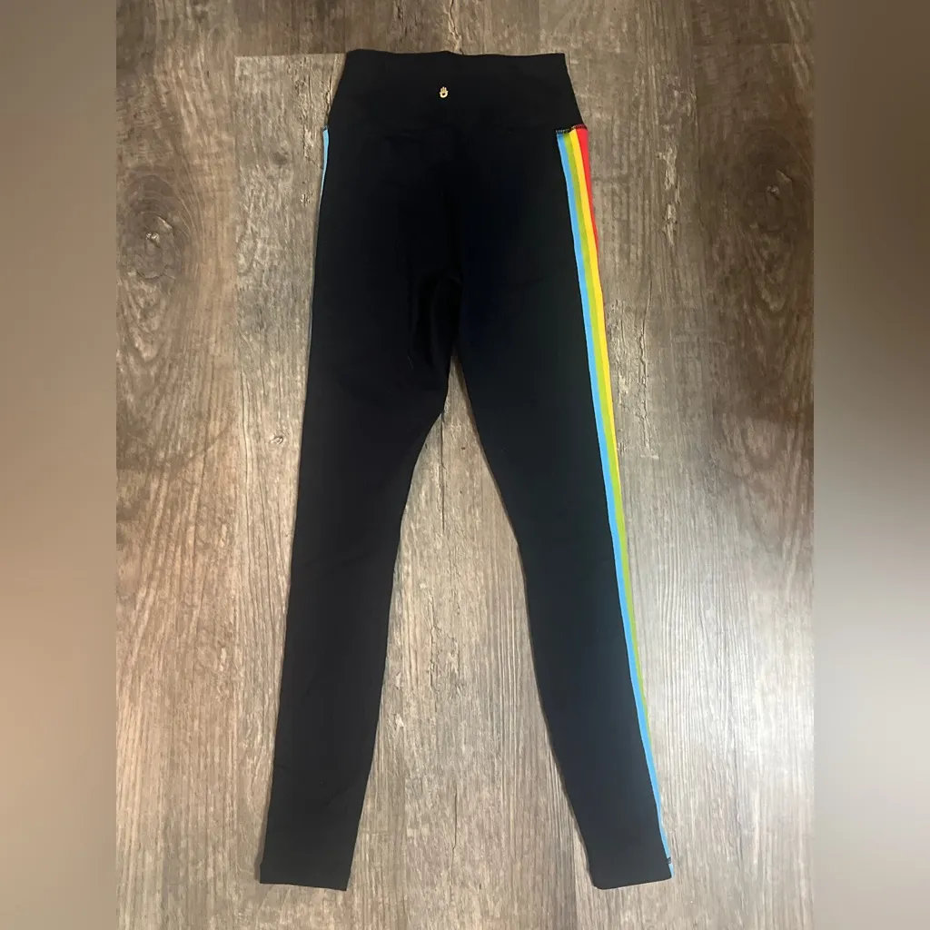 Spiritual Gangster Black Leggings with Colorful Side Stripes - Image 6