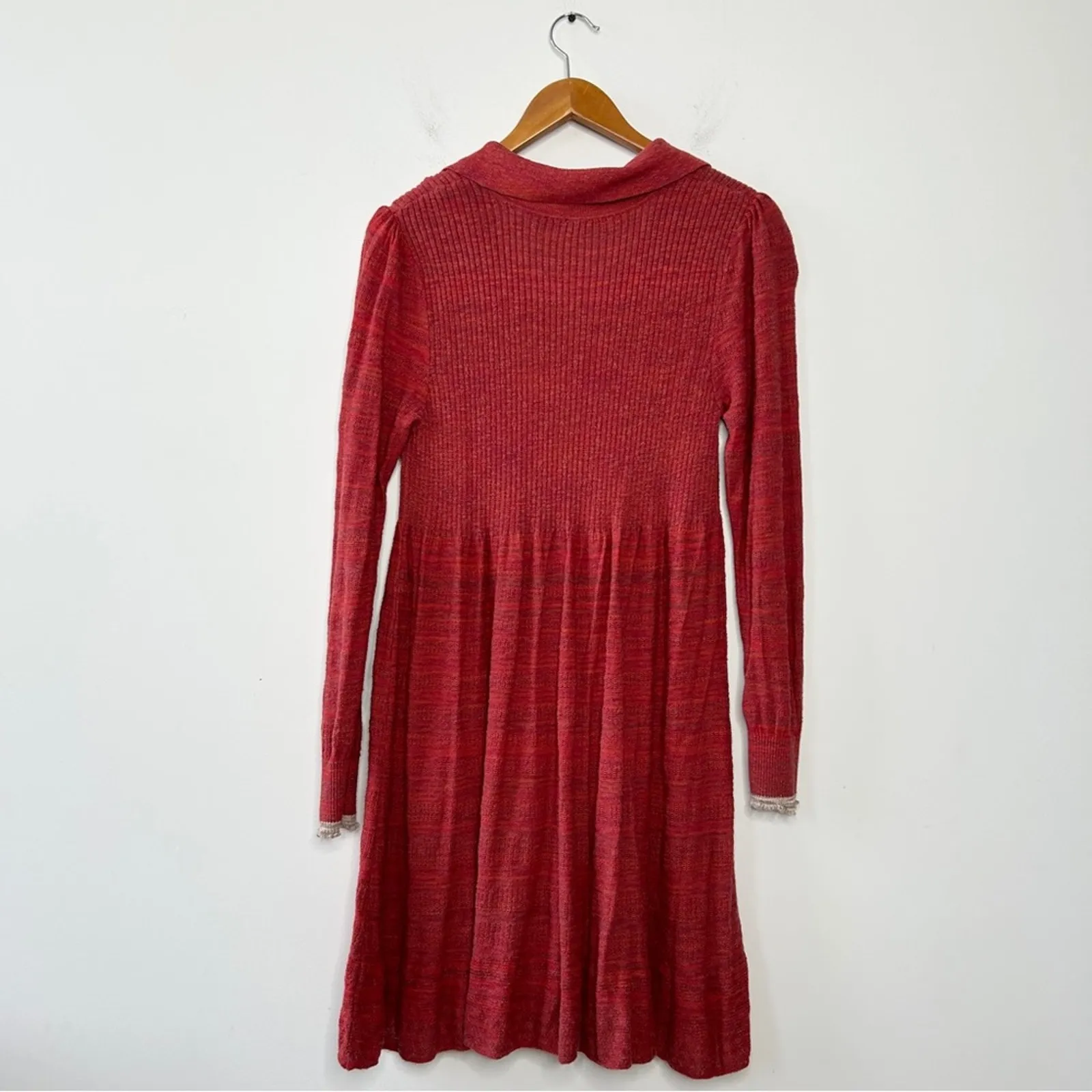 FREE PEOPLE Sweater Dress Size Medium Red Knit Ruffles Boho Indie Fall Country - Image 7