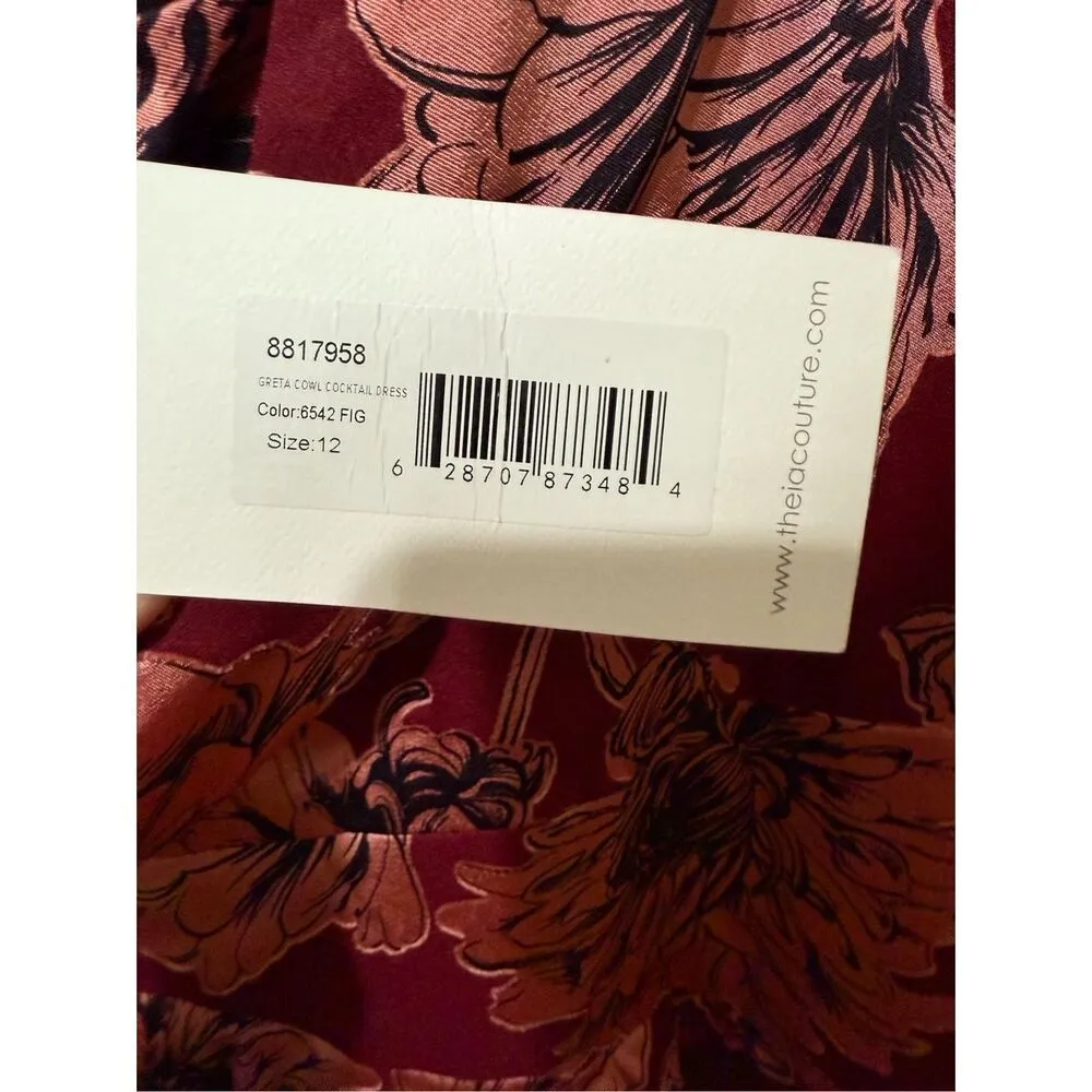 NEW THEIA Greta Cowl Cocktail Dress in Fig Sz 12 Midi Tiered Pink - Image 6