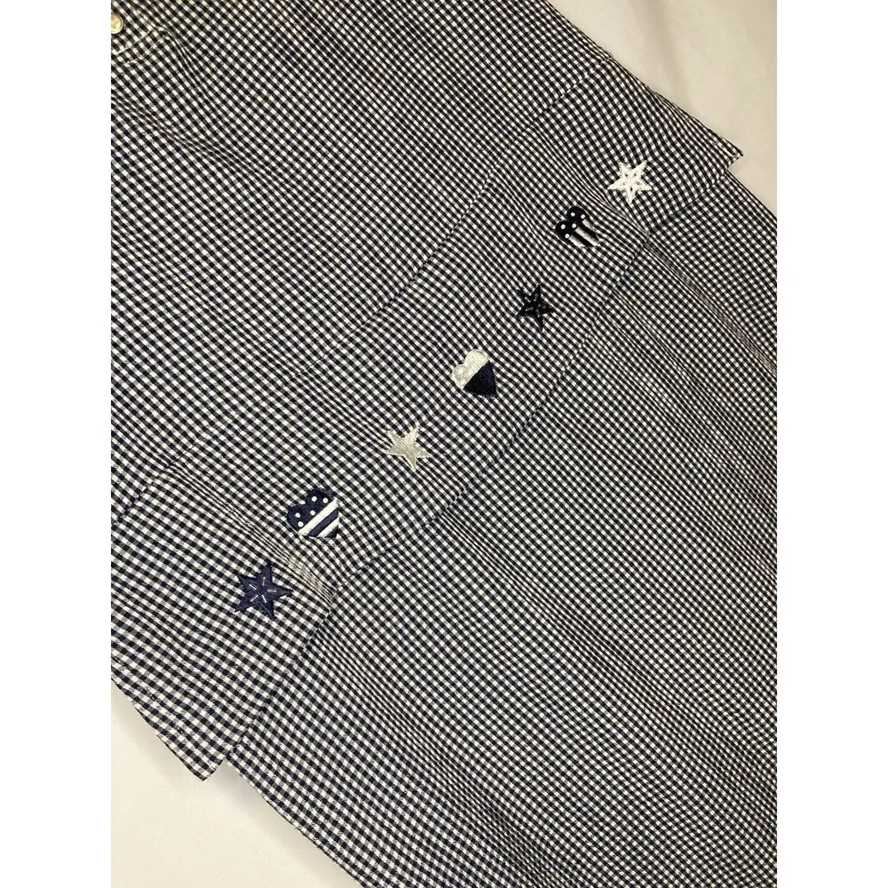 VTG Cricket Lane Dress L Gingham Blue White Stars Embroidery Granny Cottage Maxi Size L - Image 3