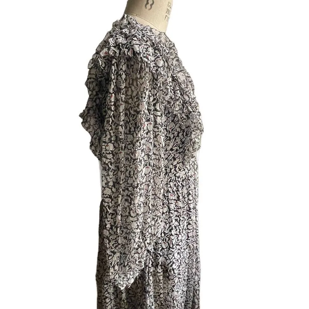 joie Ruffle Floral High Low 100% Silk Prairie Dress in Black & White Size Medium - Image 4