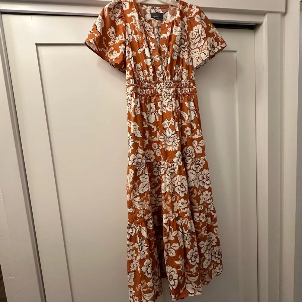 Anthropologie The Somerset Tiered Maxi Dress Burnt Orange Floral size medium - Image 4