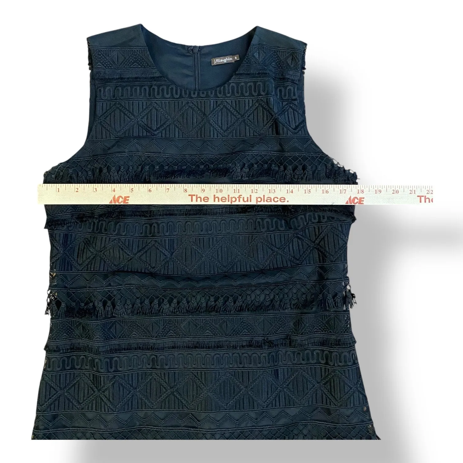 J. McLaughlin Black‎ Noreen Lace Tassel Tiered Dress in Diamond Jacquard Size 8 - Image 3