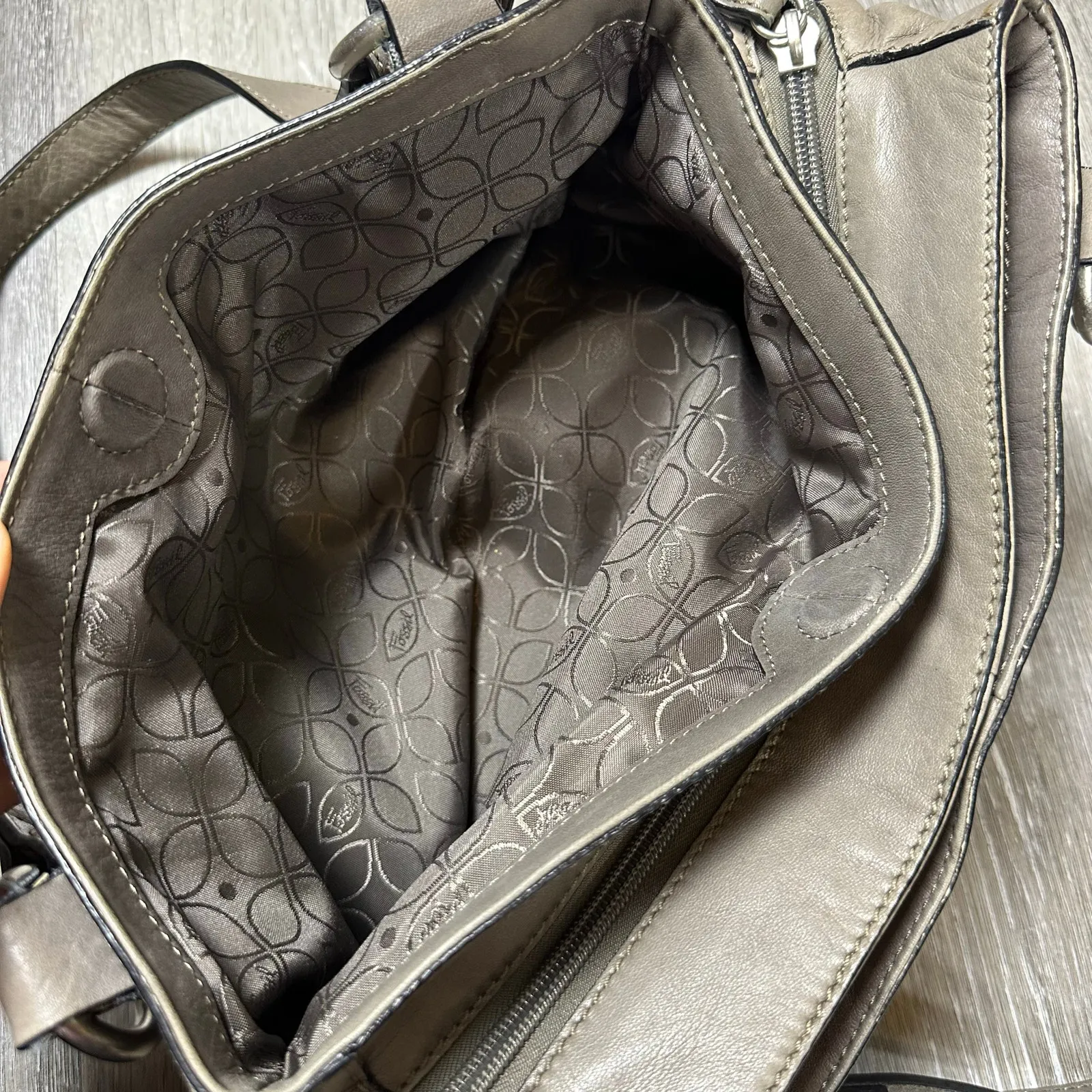 Fossil Gray Leather Satchel Shoulder Bag - Image 6