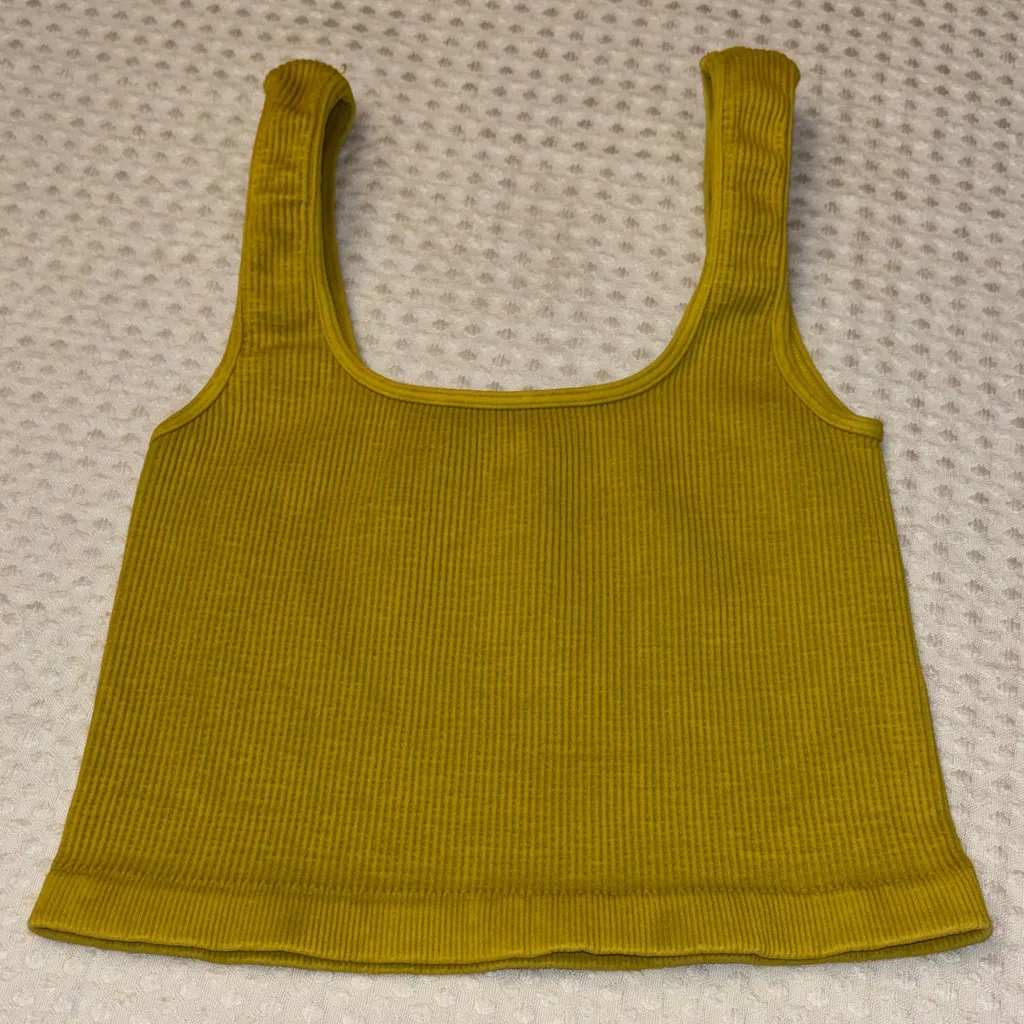 NEW! Free People HAPPINESS RUNS SQUARE NECK Ribbed Crop Top XS/S Gold Green - Image 8