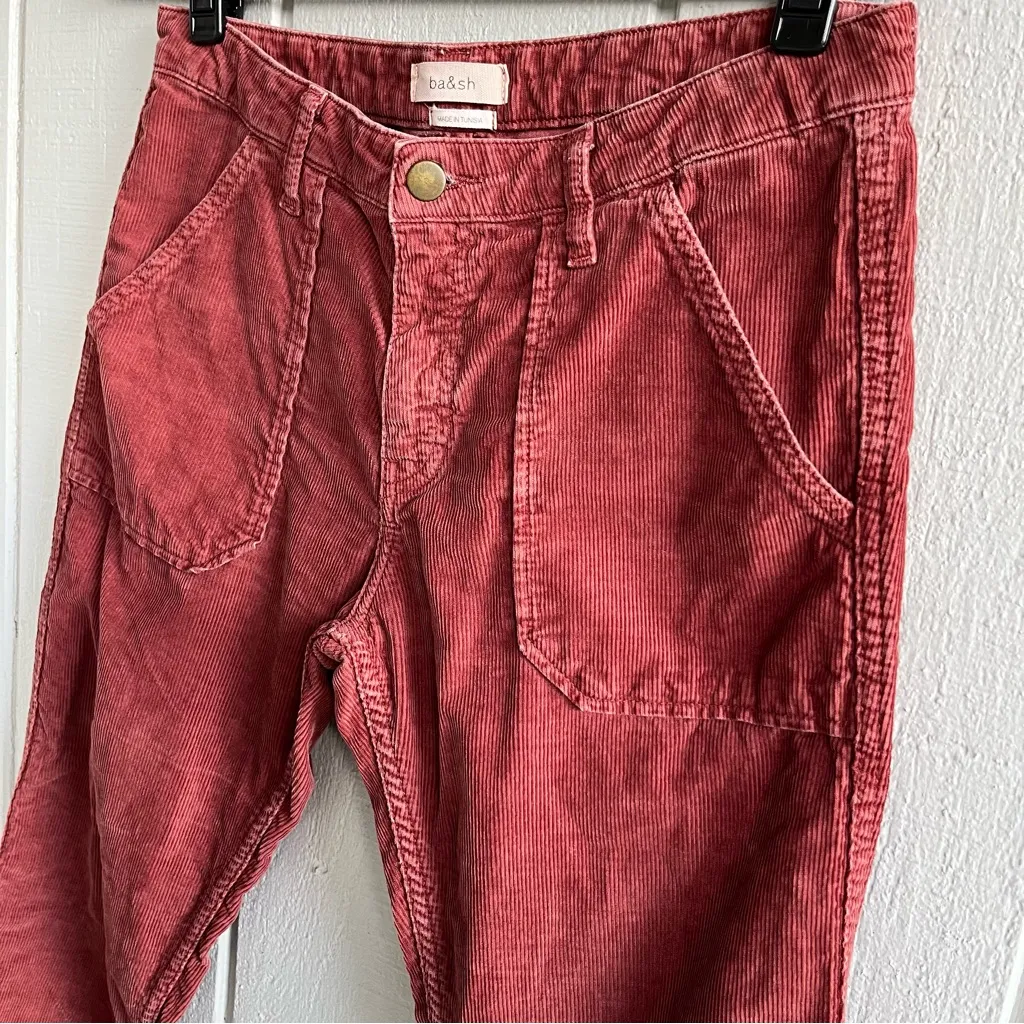 BA&SH Corduroy Maroon Pants Sally Boyfriend Tapered Leg Size 26 - Image 2
